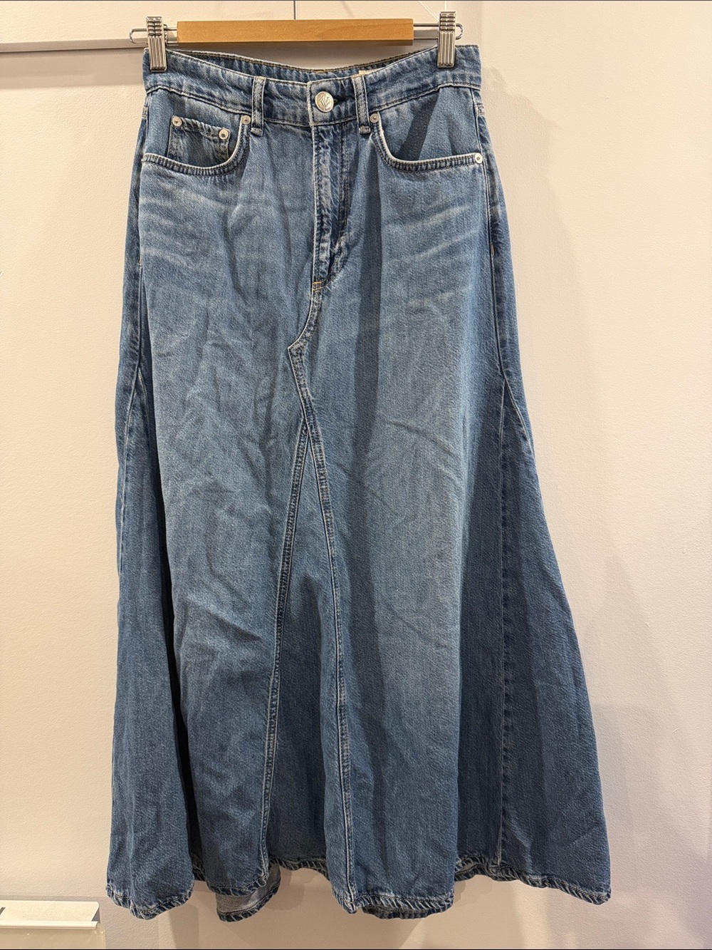 rag & bone Blue Denim flare Maxi Skirt